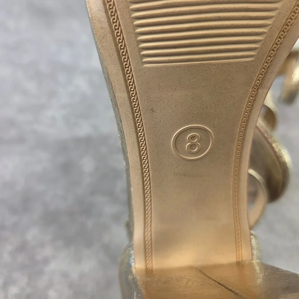 A New Day Womens Gold Metallic Block Heel Strappy Sandals Size 8 S2153